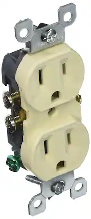 Front. Leviton - Self-Ground 15 Amp 125V NEMA 5-15R Duplex Receptacle - Ivory.