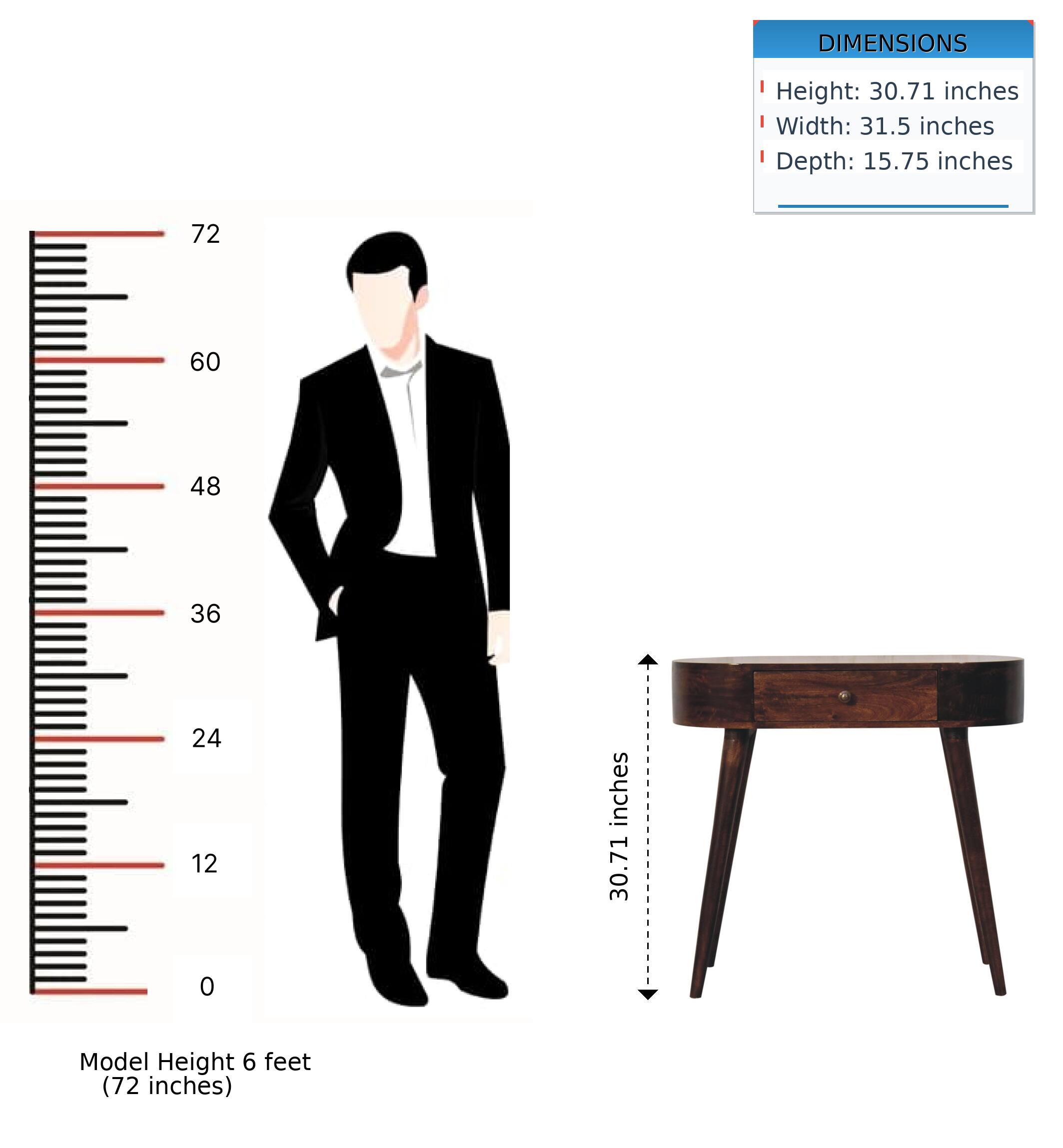 DIMENSIONS  
Height: 30.71 inches  
Width: 31.5 inches  
Depth: 15.75 inches  

Model Height 6 feet (72 inches)