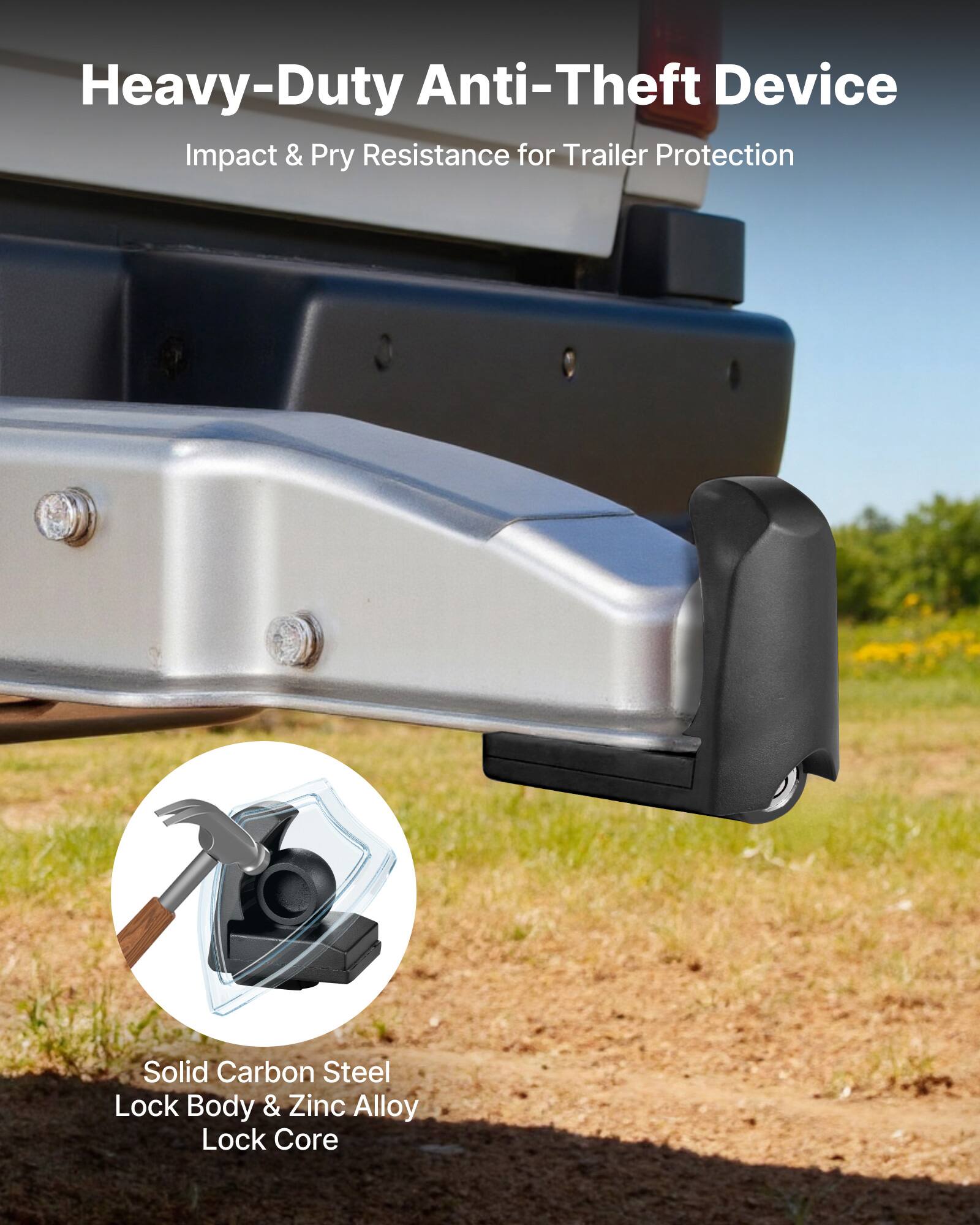 Heavy-Duty Anti-Theft Device  
Impact & Pry Resistance for Trailer Protection  

Solid Carbon Steel Lock Body & Zinc Alloy Lock Core