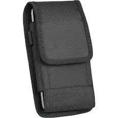 Front. LUXMO - LUXMO Medium Vertical Universal Nylon Phone Holster - Black - Black.