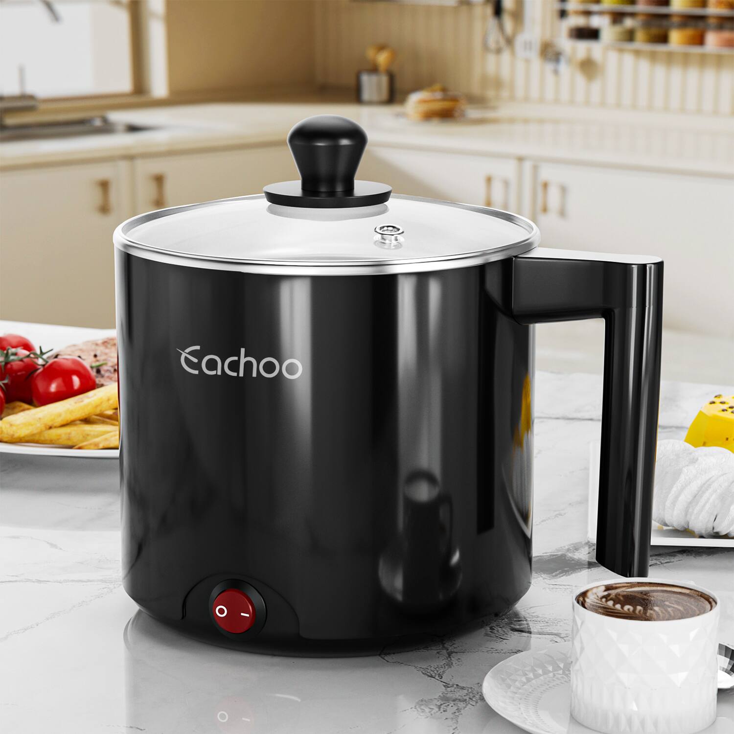 Alt View 1. KEINVE - Electric Hot Pot, 1.5 L Ramen Cooker, Mini Portable Multi-Functional Lazy Pot Non-Stick Noodle Cooker - Black.