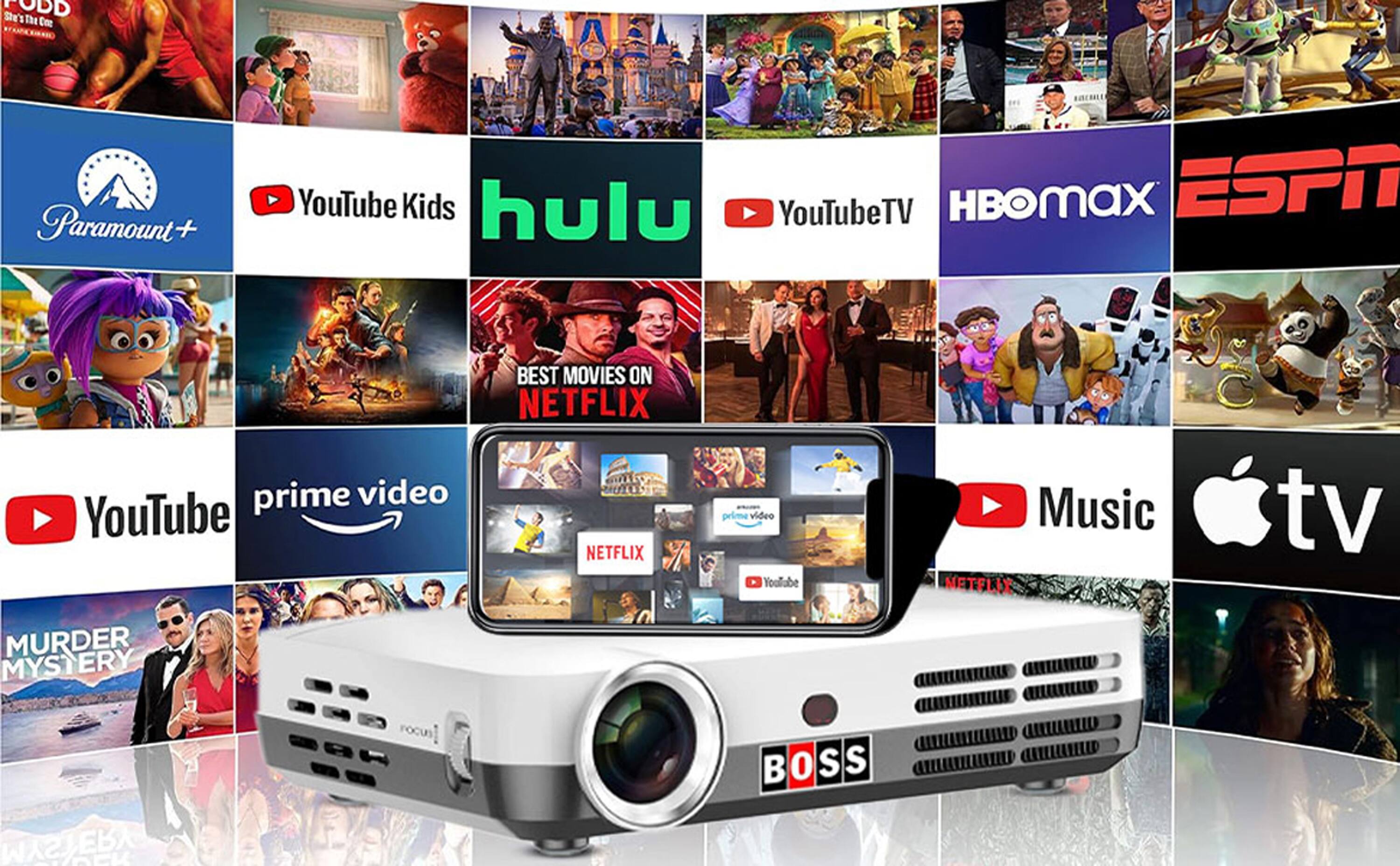 Sure, here is the grouped and corrected text from the image:

- Paramount+
- YouTube Kids
- Hulu
- YouTube TV
- HBO Max
- ESPN
- YouTube
- Prime Video
- YouTube Music
- Apple TV
- Netflix
- Murder Mystery
- Boss