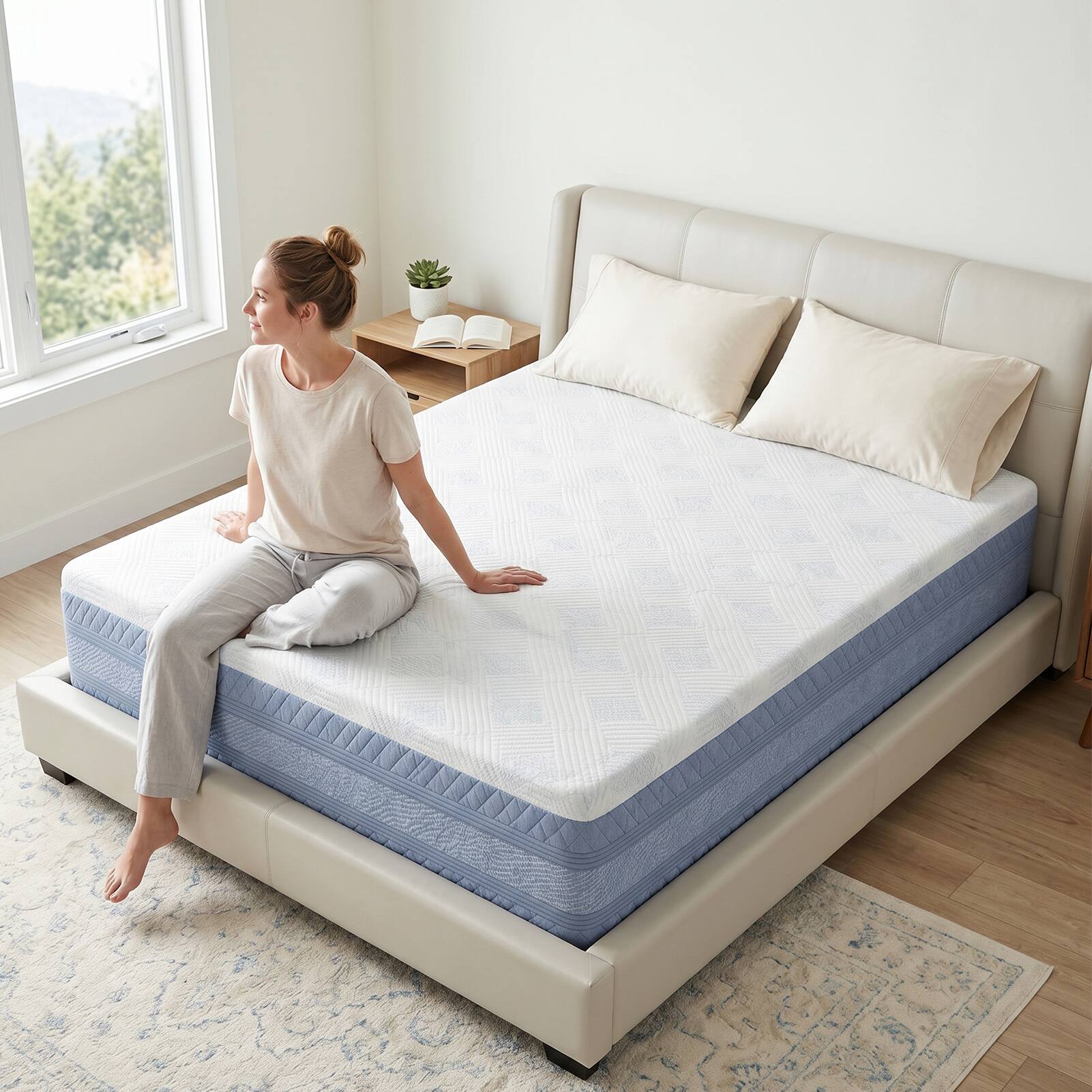 Alt View 6. FED Fitness - 10 Inch Queen Size Mattress High Density Sponge Medium Firm Comfortable Bed Mattress - White/Blue.