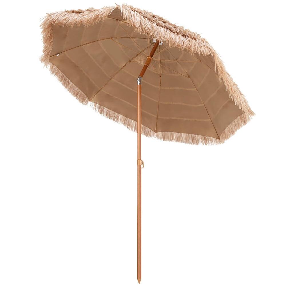 Angle. Kadyn - 7 Feet Patio Thatched Tiki Umbrella Hawaiian Hula Beach Umbrella Outdoor Table Umbrella Yard Umbrella Outdoor Patio Umbr - Brown.