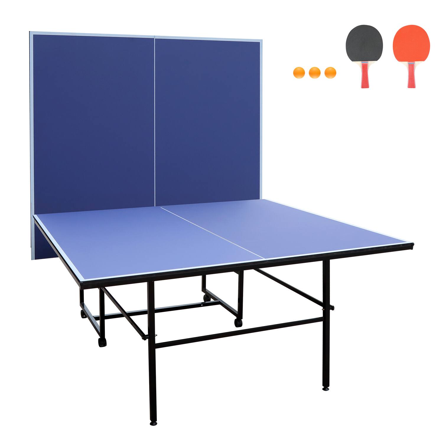 Left. ELEMENT ACE - 9ft Mid-Size Foldable Table Tennis Table Set for Indoor Games with Net, Paddles & Balls - Blue.