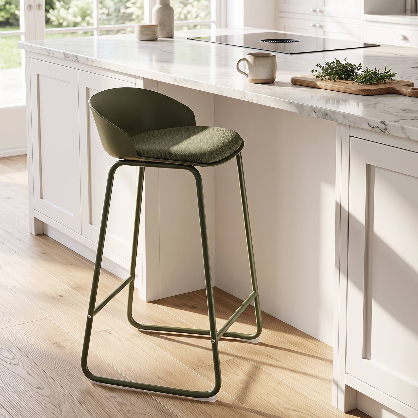 Alt View 1. Costway - Costway 28" Counter Height Bar Stools Set of 2 with Curved Backrest, Metal Frame, Footrest - Green.