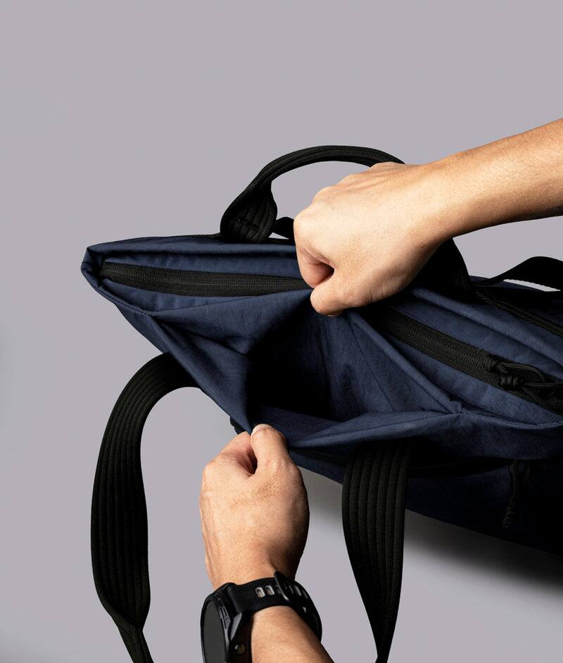 Alt View 6. ALPAKA - Flow Totepack Laptop Backpack for Men, 16" Laptop Compartment + 11" Tablet Sleeve, Tote/Backpack, Bottle Pocket - Moonlight Blue Axoflux 400D Washed Nylon.