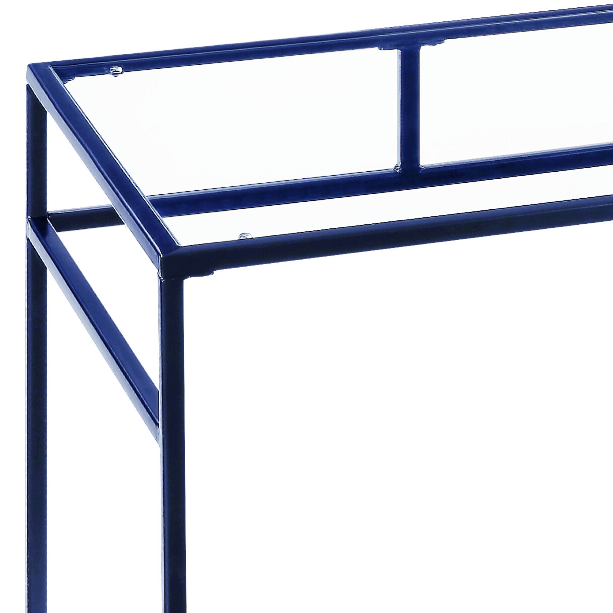 Alt View 4. GOODSILO - Contemporary Glass Top Writing Desk and Storage Shelf for Modern Home Office Workspace - Blue.