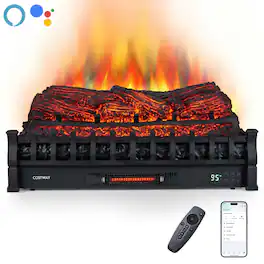 Costway - 30" WiFi Fireplace Insert Pinewood Set with App & Remote, 5 Flame Modes, 8H Timer - Black Pinewood