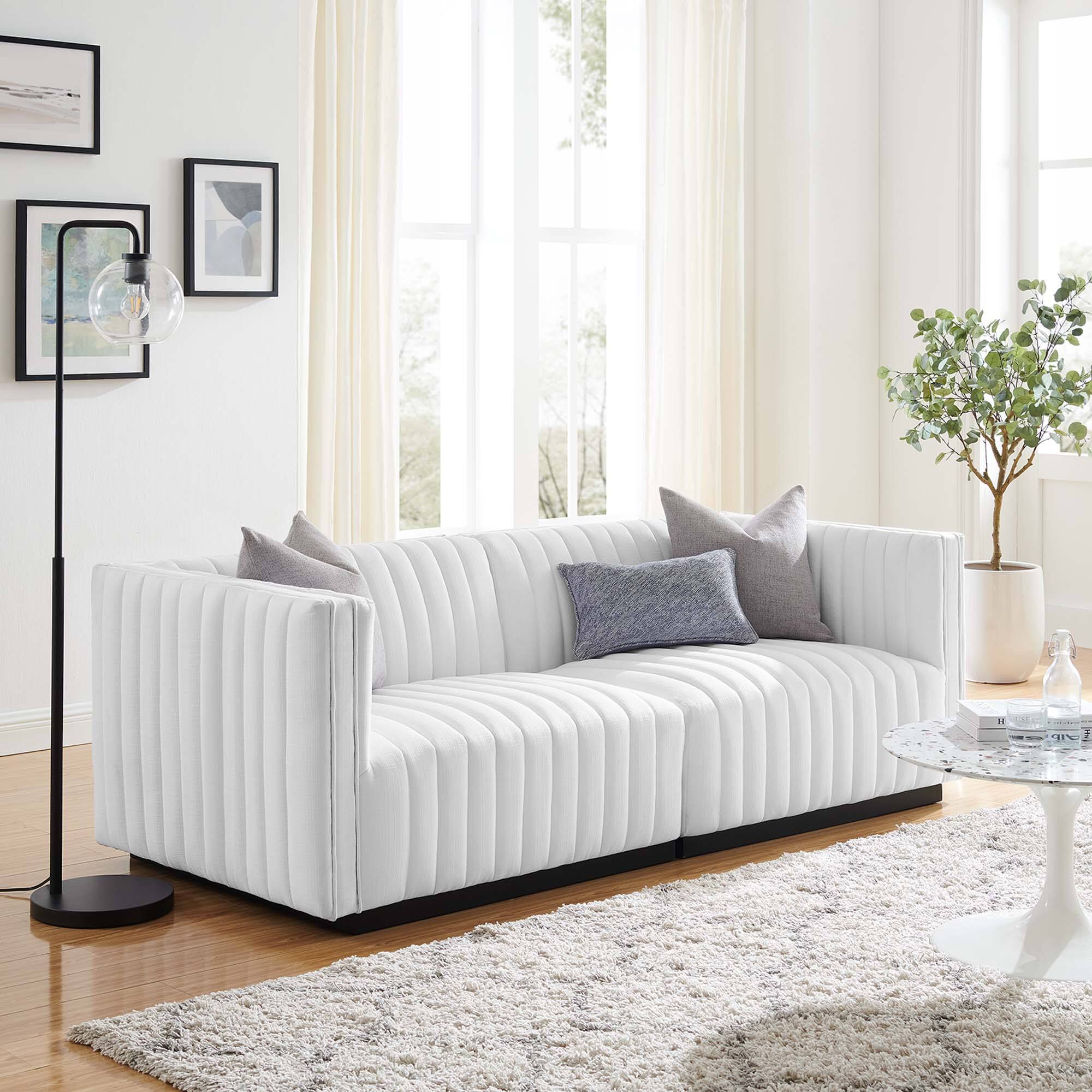 Alt View 9. Modway - Conjure Channel Tufted Upholstered Fabric Loveseat by Modway - Black White.