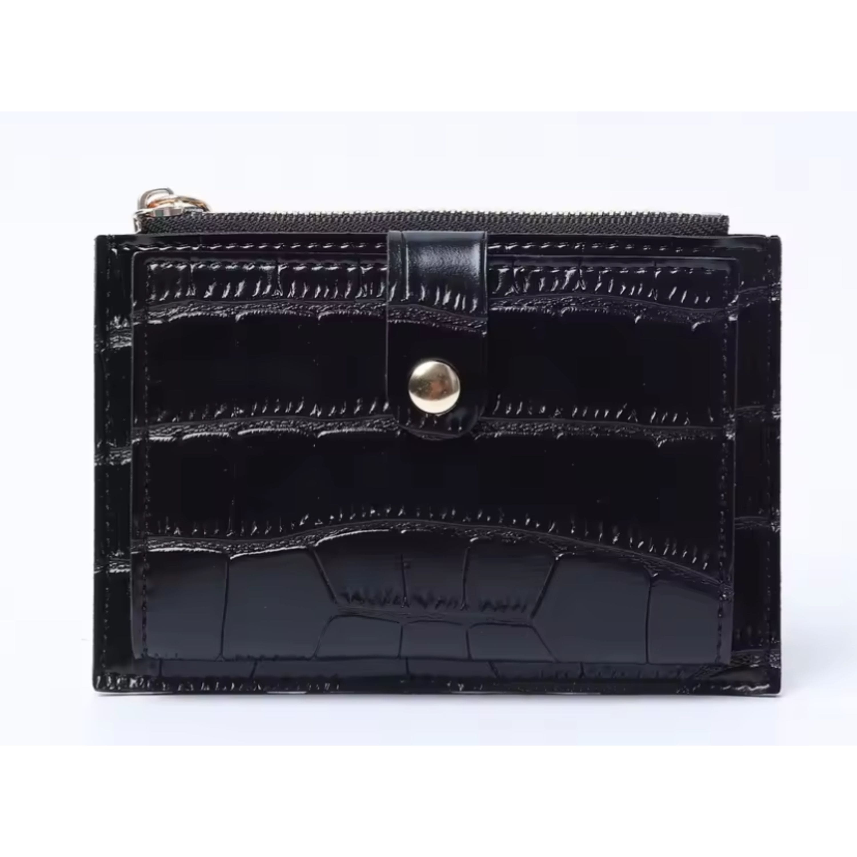Kitcheniva - Women's Ultra-Thin Lightweight Crocodile Print Wallet, Holds Cards, Coins & Cash - Black