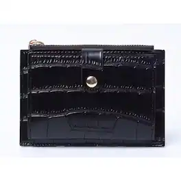 Kitcheniva - Women's Ultra-Thin Lightweight Crocodile Print Wallet, Holds Cards, Coins & Cash - Black