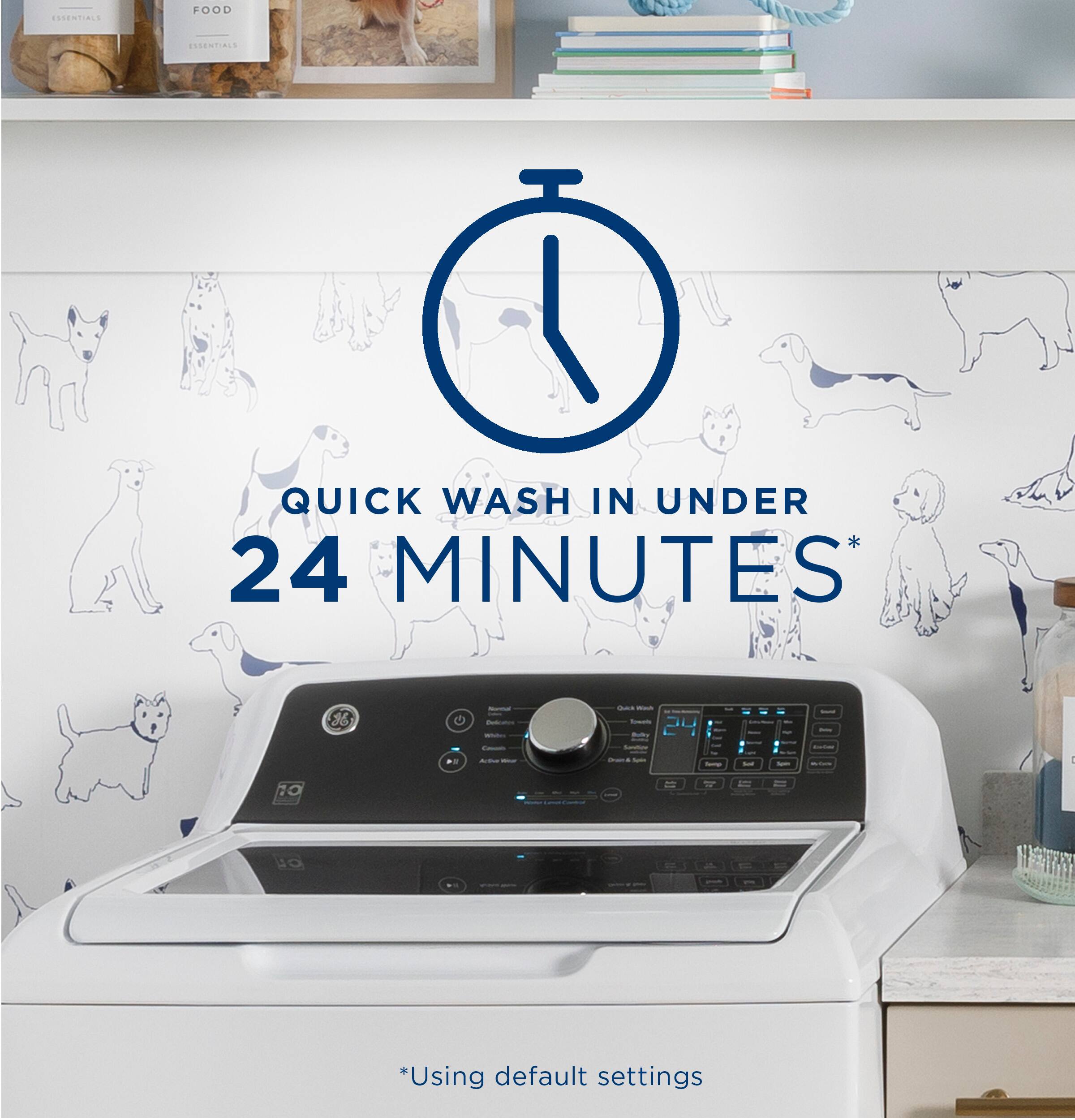 RANIIRL FOOD ESSENTIALS QUICK WASH IN UNDER 24 MINUTES*  
36 G - LIL - .. - - - | tO - - NO *Using default settings

QUICK WASH IN UNDER 24 MINUTES*  
*Using default settings