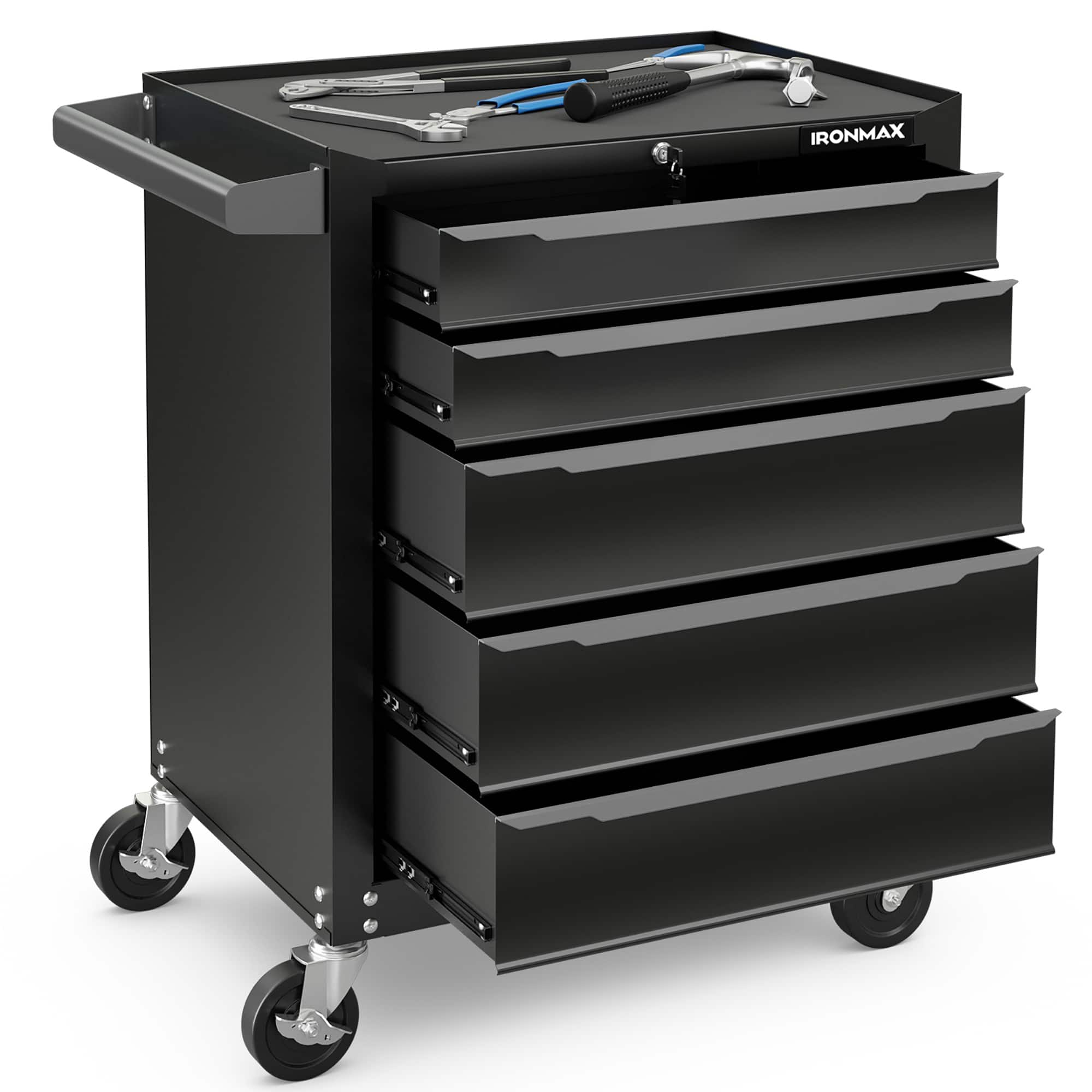 Gymax - Rolling Steel Tool Chest 5-Drawer Tool Storage Cabinet Central Keyed Locking System - Black