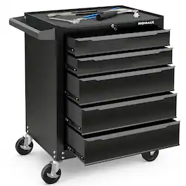 Gymax - Rolling Steel Tool Chest 5-Drawer Tool Storage Cabinet Central Keyed Locking System - Black