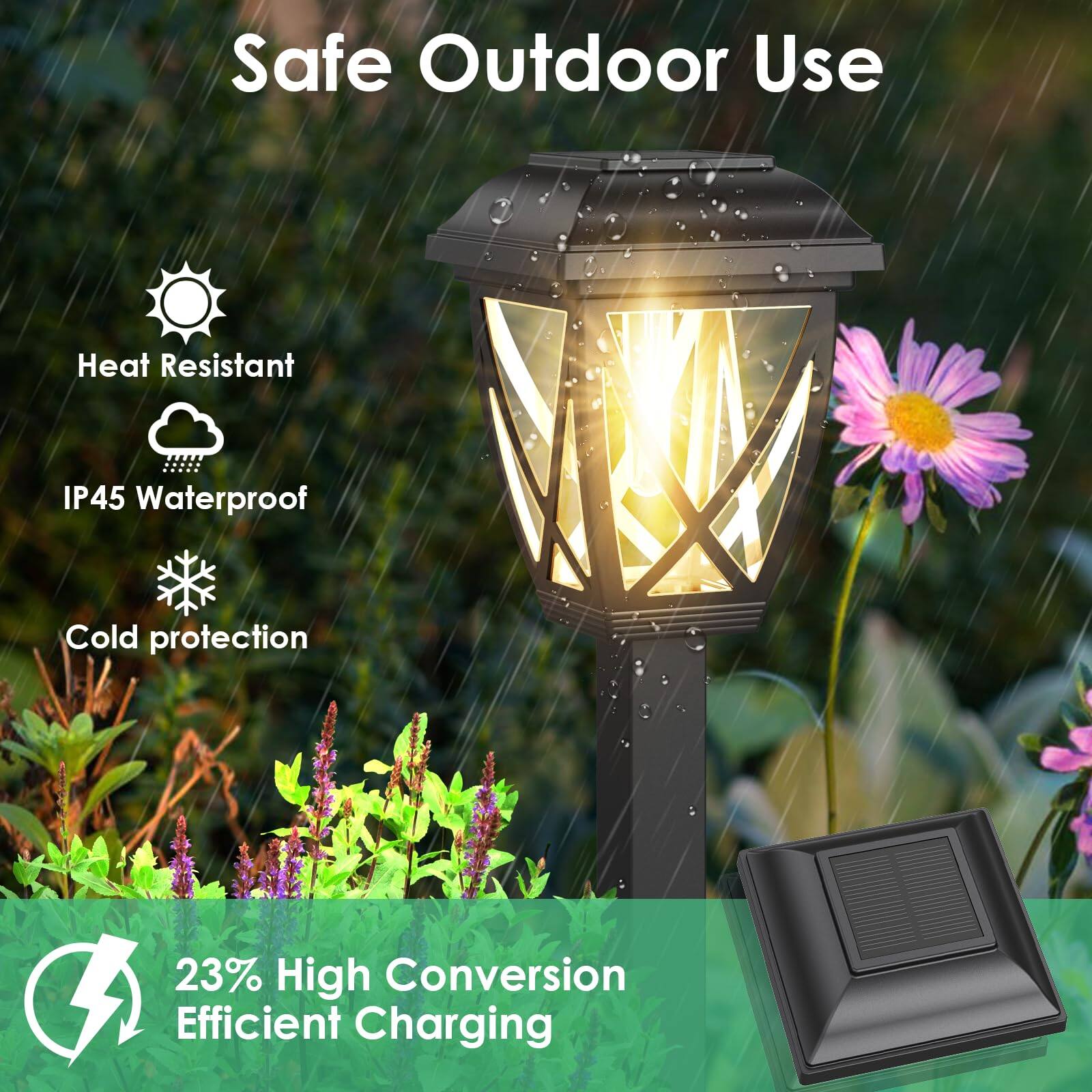 Safe Outdoor Use

- Heat Resistant
- IP45 Waterproof
- Cold protection

23% High Conversion Efficient Charging