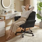 Front. Bestier - Ergonomic Cross-Legged Office Chair with Flip-Up Arms, 360° Swivel & PU Leather Cushion for Computer Desk - Black.