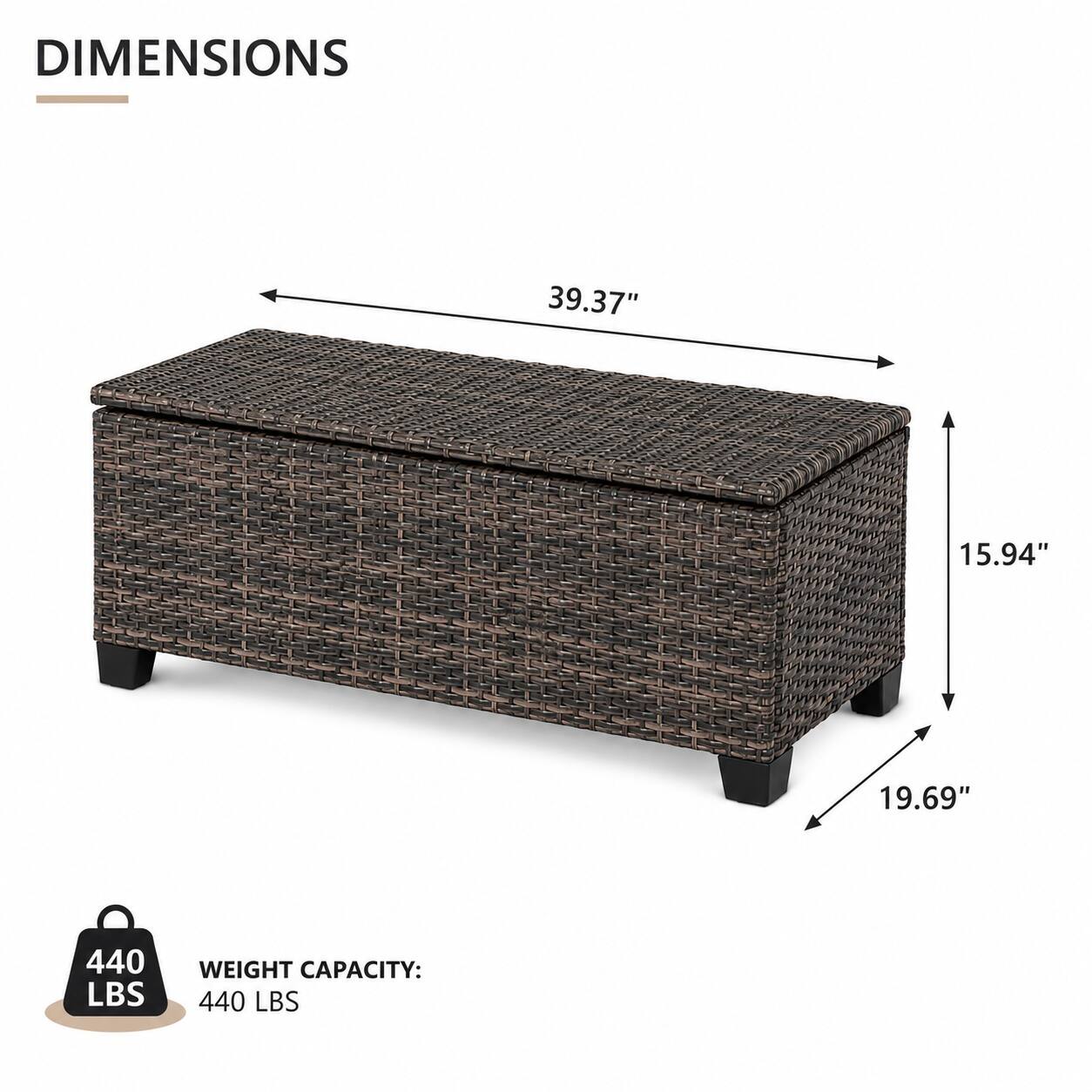 DIMENSIONS: 39.37" x 15.94" x 19.69"  
WEIGHT CAPACITY: 440 LBS
