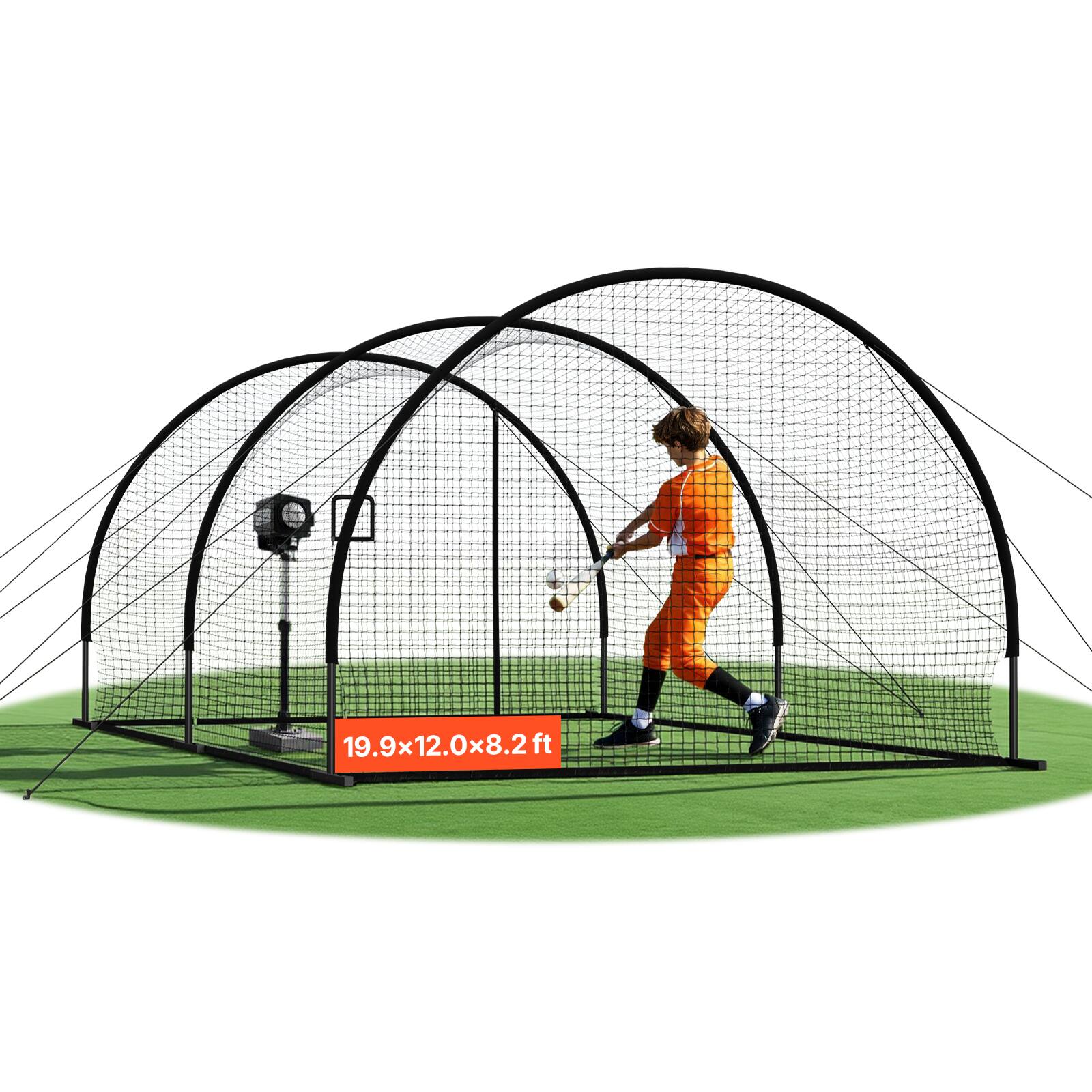 Front. VEVOR - Baseball Batting Cage, 19.9 x 12.0 x 8.2 FT Freestanding Portable Batting Cage, Hitting Cages with 30-Ply Knotted HDPE - Black.