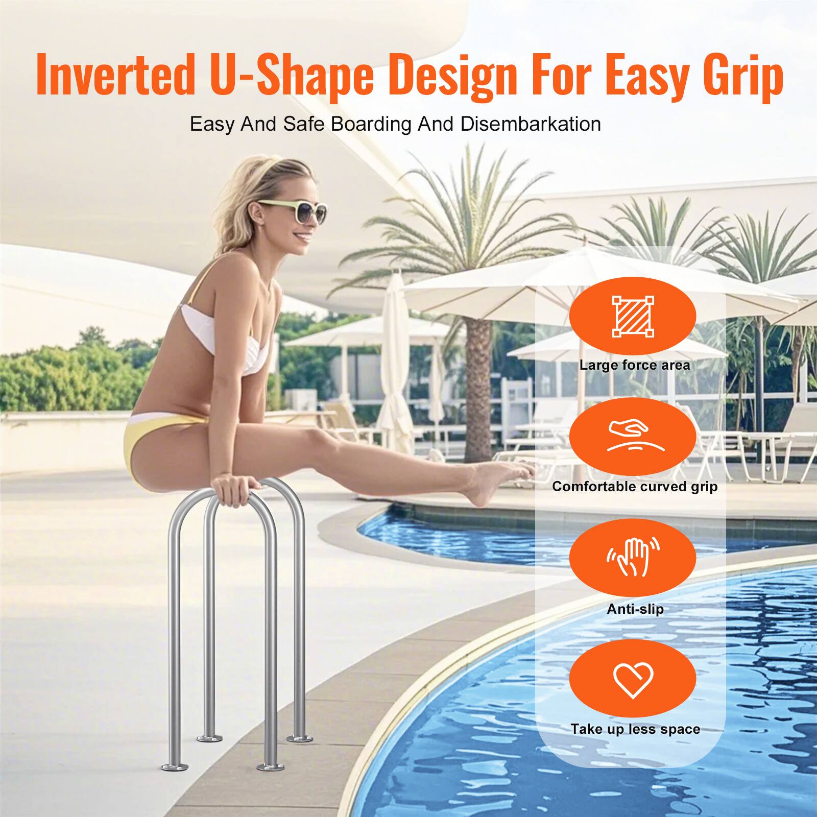 Inverted U-Shape Design For Easy Grip  
Easy And Safe Boarding And Disembarkation  

- Large force area  
- Comfortable curved grip  
- Anti-slip  
- Take up less space
