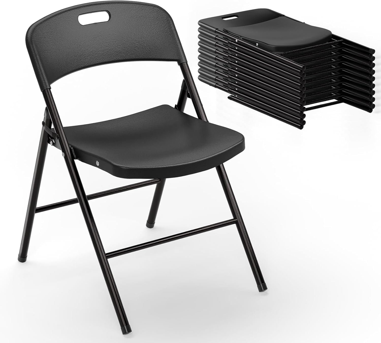 Winado - 10PCS Portable Folding Chairs Plastic Commercial Seating with Steel Frame for Indoor Outdoor Dining Party Wedding School - Black