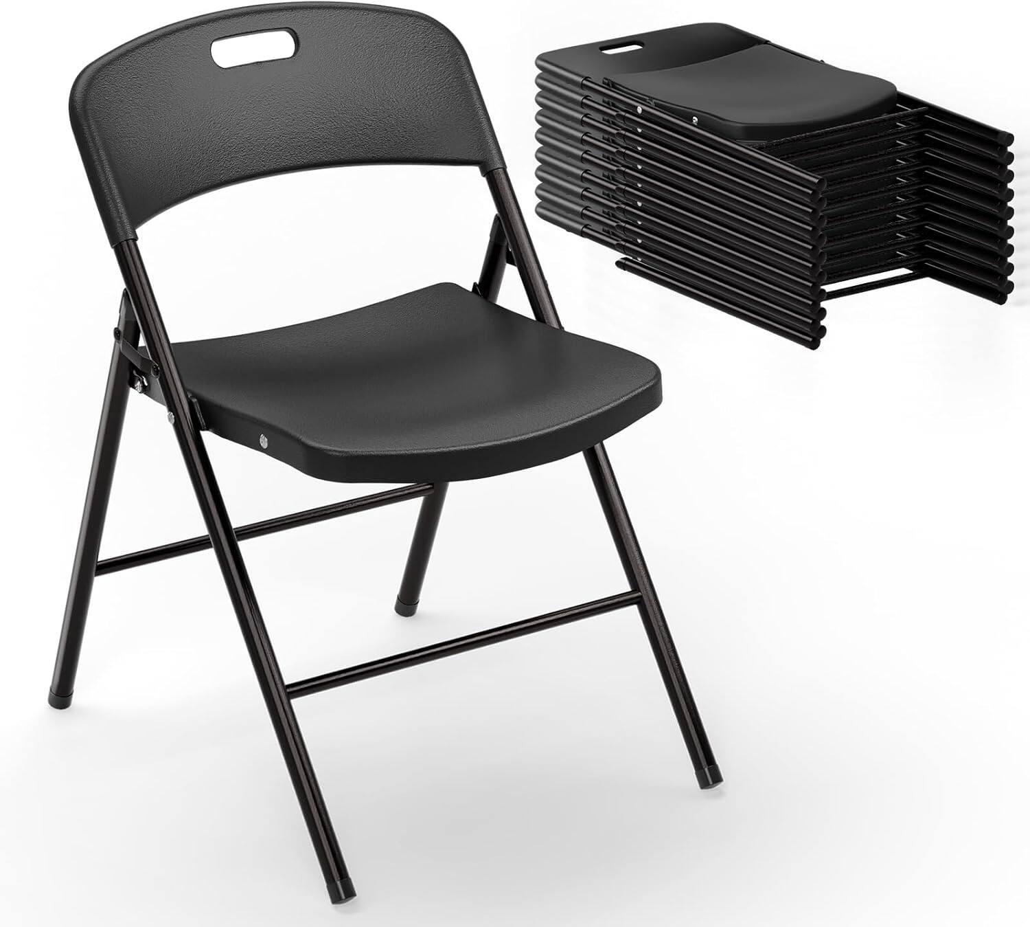 Front. Winado - 10PCS Portable Folding Chairs Plastic Commercial Seating with Steel Frame for Indoor Outdoor Dining Party Wedding School - Black.