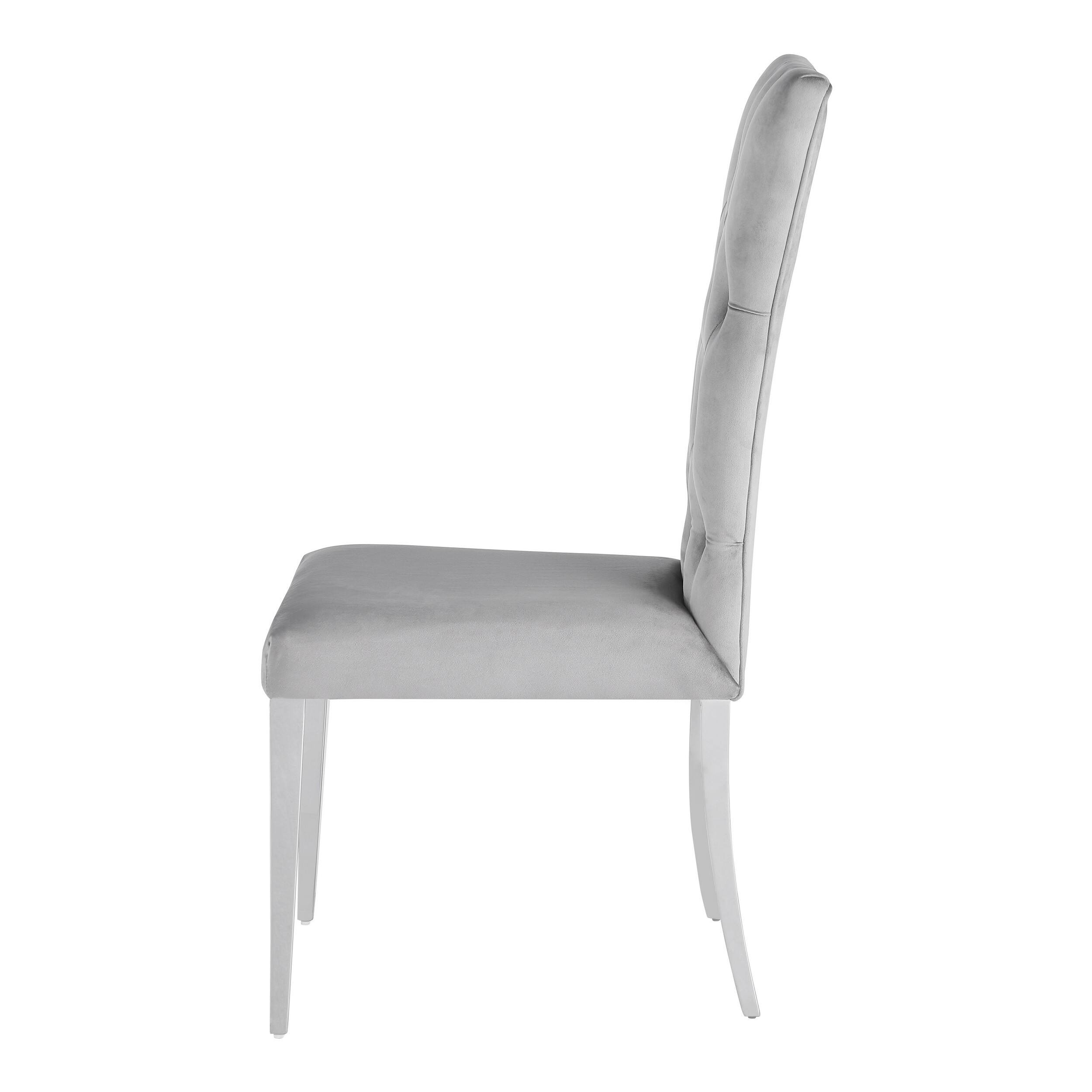 Left. Manhattan Lane - Kery 20 Inch Set of 2 Side Chairs, Gray Velvet, Tall Flared Tufted Back - Gray, Chrome.
