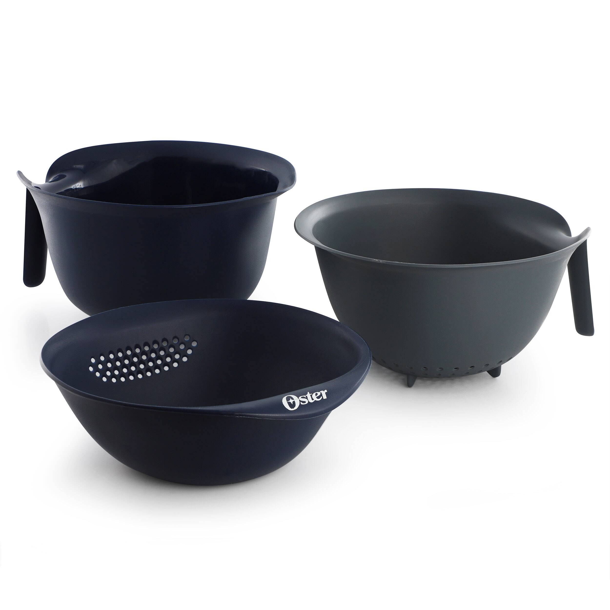 Alt View 4. Oster - Oster Bluemarine 3 Piece Nestable Plastic Colander and 3 Quart Bowl Set in Dark Blue.