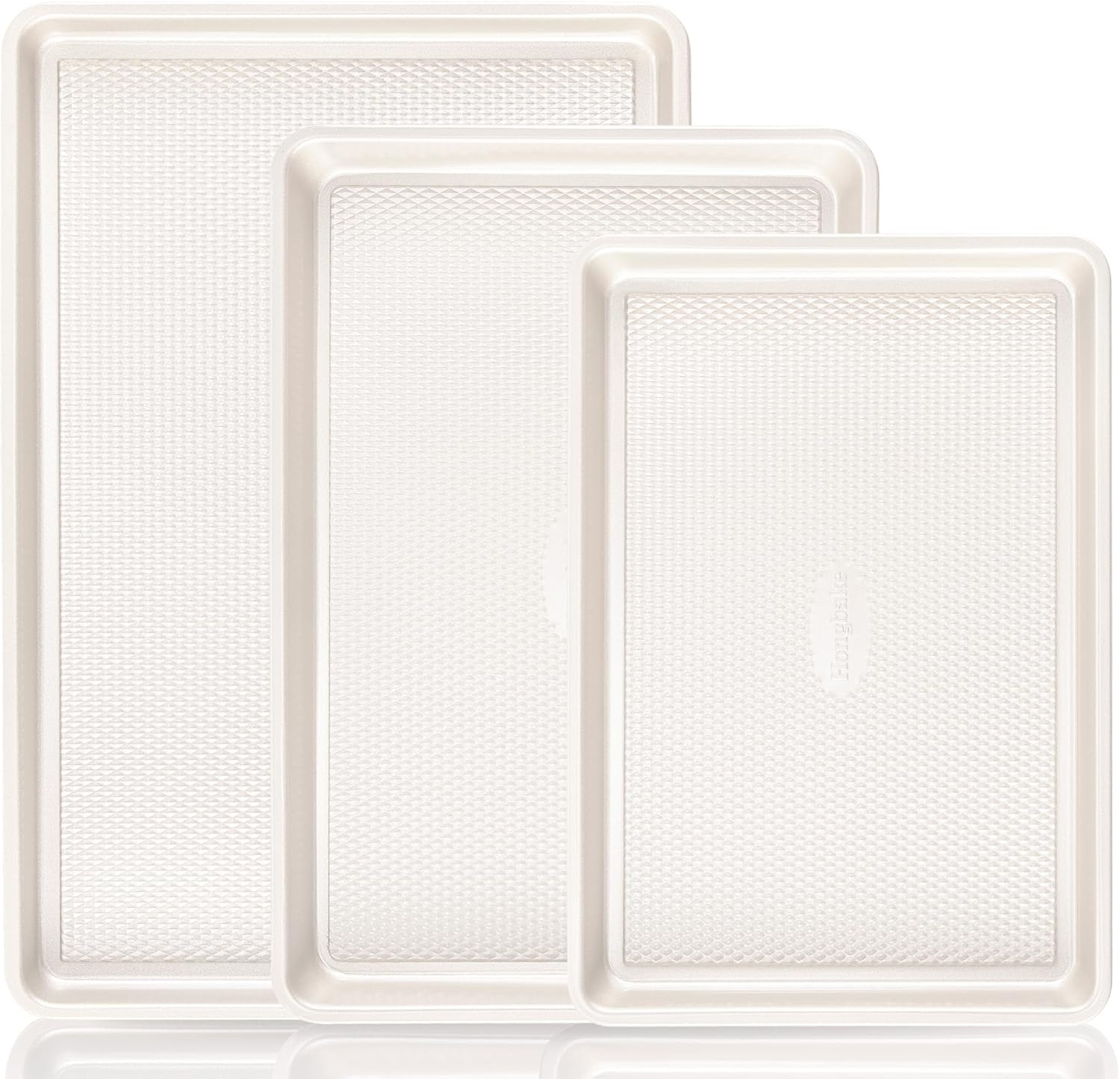 HONGBAKE - 3 Pack Nonstick Ceramic Baking Sheet Pan Set for Oven, Heavy Duty 0.8mm Thick Aluminized Steel Cookie Trays for Cooking - Cream