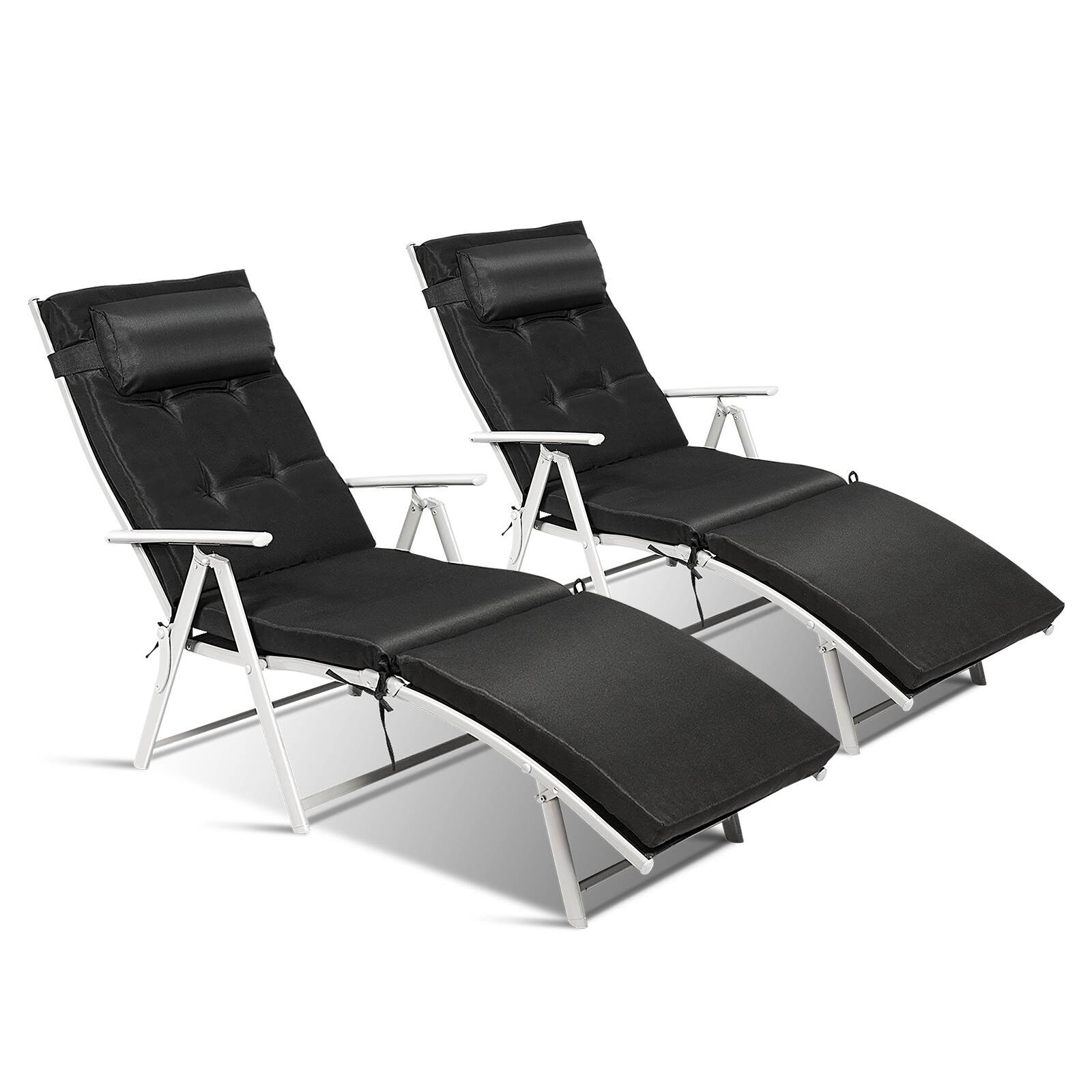 Back. SlickBlue - Lightweight Outdoor Folding Lounge Chair with Adjustable Backrest and Pillow - Black.