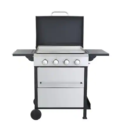 Front. Ecooso - 4-Burner Propane Gas BBQ Grill, SS Plancha, 49200BTU Output With Wire Enamel Cooking Grids, Foldable Side Table - Black+Silver.