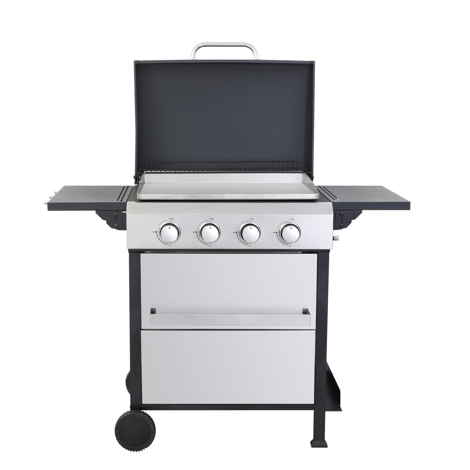Front. Ecooso - 4-Burner Propane Gas BBQ Grill, SS Plancha, 49200BTU Output With Wire Enamel Cooking Grids, Foldable Side Table - Black+Silver.