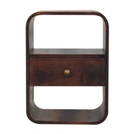 Artisan Furniture - Solid Wood California Walnut Curved Edge Bedside, 1 Drawer, 2 Shelves, Dark Brown - Walnut Finish