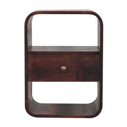 Front. Artisan Furniture - Artisan Furniture Solid Wood California Walnut Curved Edge Bedside, 1 Drawer, 2 Shelves, Dark Brown - Walnut Finish.