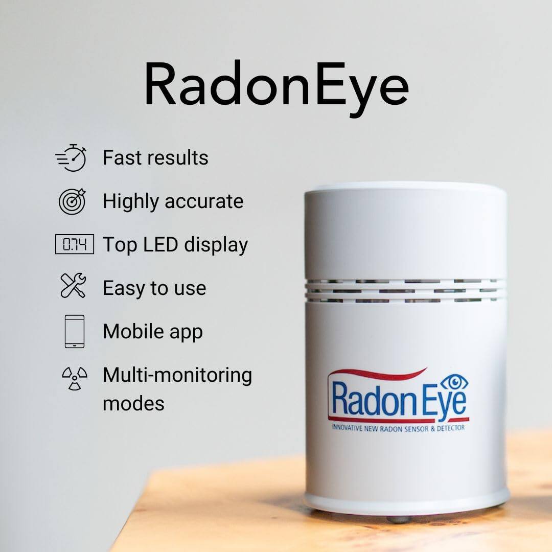 RadonEye, Fast results, Highly accurate, 0.74 Top LED display, Easy to use, Mobile app, Multi-monitoring modes, Radon Eye INNOVATIVE NEW RADON SENSOR & DETECTOR