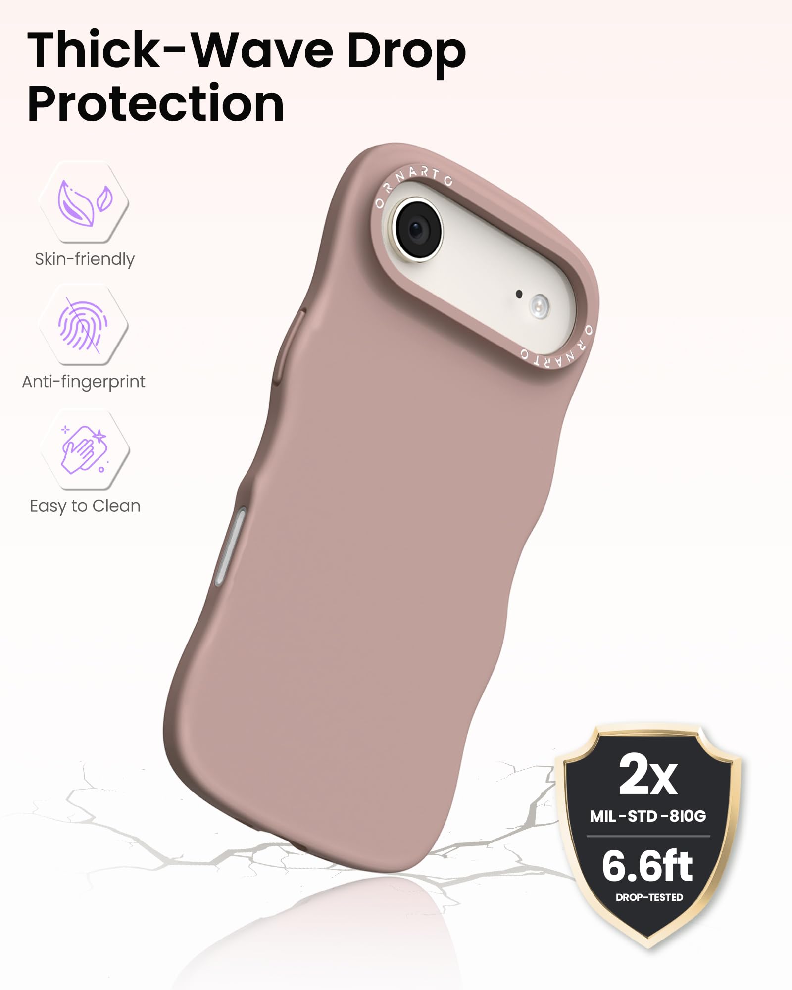 Thick-Wave Drop Protection

- Skin-friendly
- Anti-fingerprint
- Easy to Clean

2x MIL-STD-810G  
6.6ft DROP-TESTED
