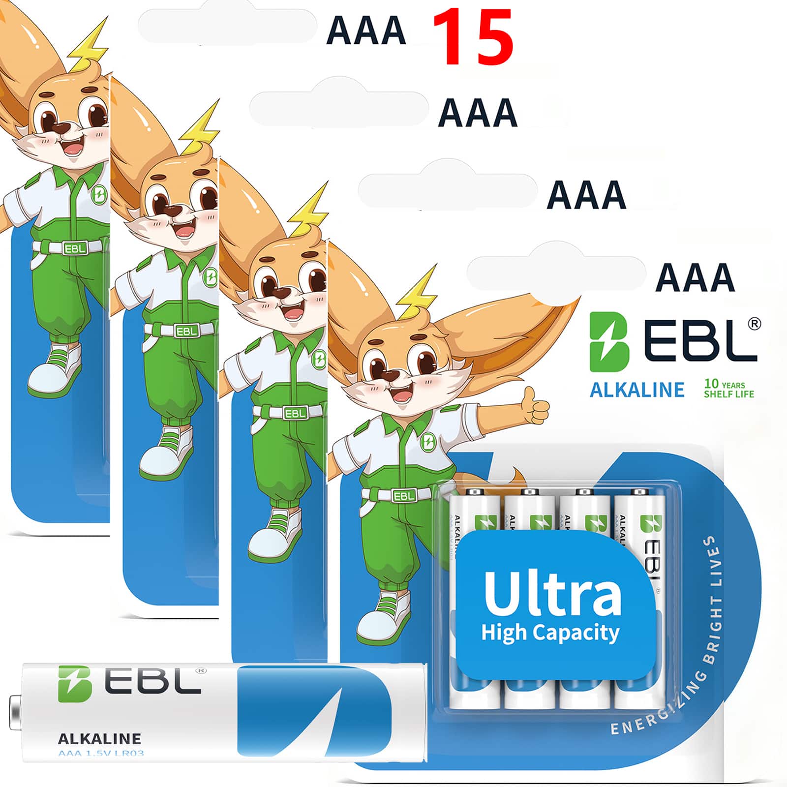 EBL - Ultra High Capacity Energy AAA Batteries 1.5V Triple A Alkaline Battery 10 Years Shelf Life 0 Leakage Safe No Hg No Cd.