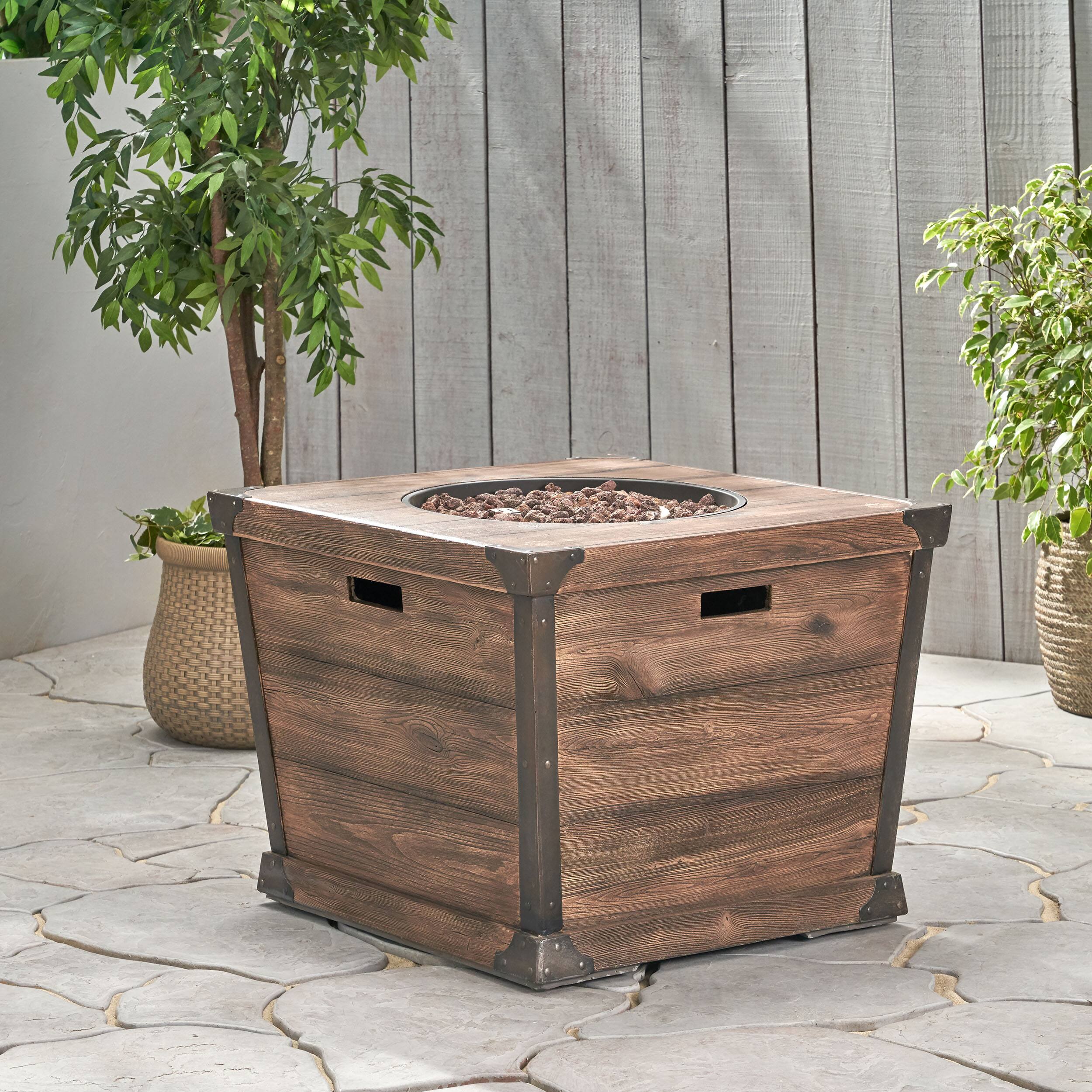 Alt View 1. APRILSOUL - Outdoor Patio 24 inch H x 32 inch W Square Gas Burning Concrete Fire Pit Wood Pattern Brown - Brown.