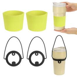 Unique Bargains - Silicone Cup Sleeve, 2pcs Coffee Sleeves with Black Handle Strap, Heat Resistant Reusable Nonslip for Coffee Tea Drinks - Yellow