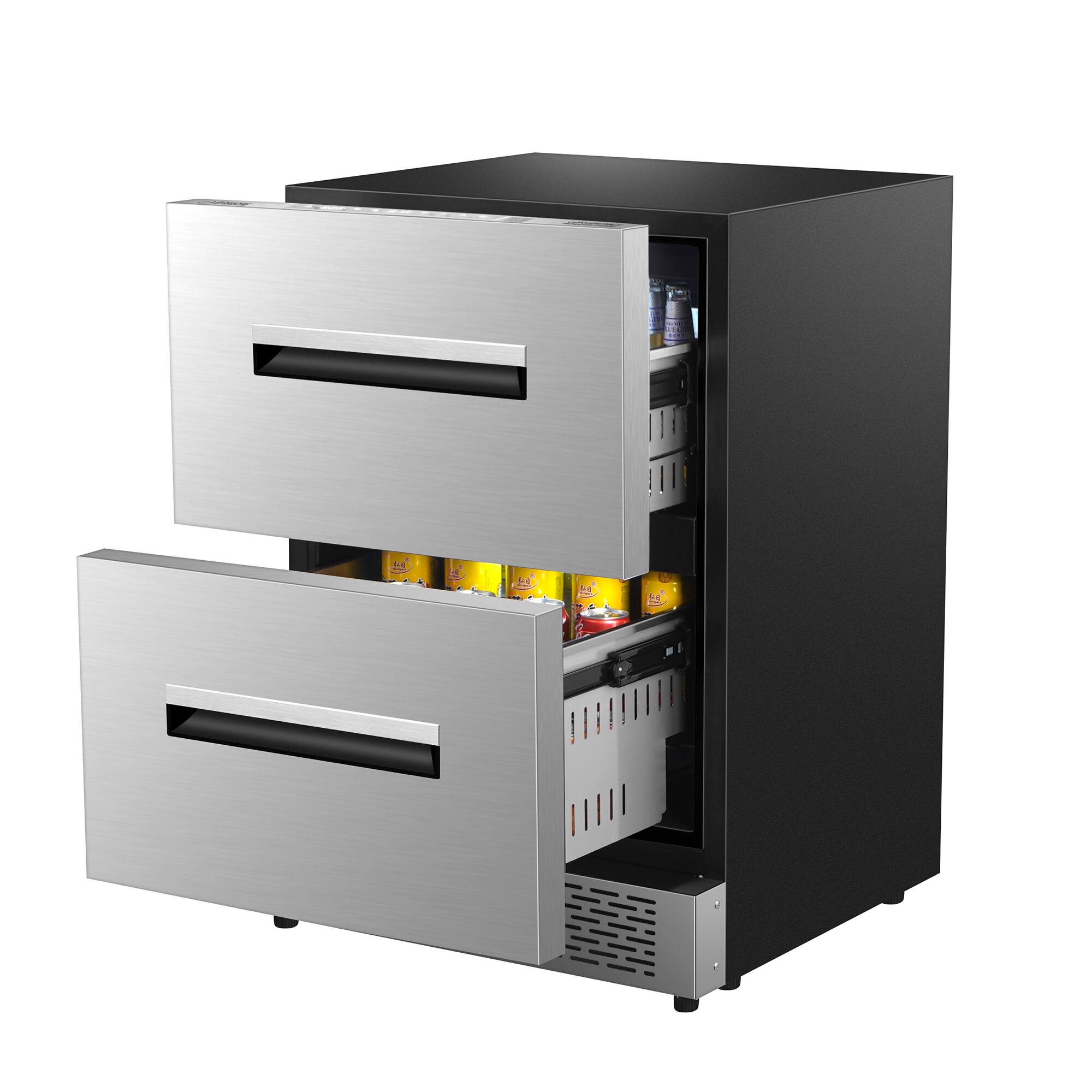 Left. Equator - Equator 24" 5.3 cf. Indoor Outdoor Refrigerator | Dual Zone CONVERTIBLE Freezer Drawer Refrigerator Built-in/FS IPX4 - Stainless Steel.