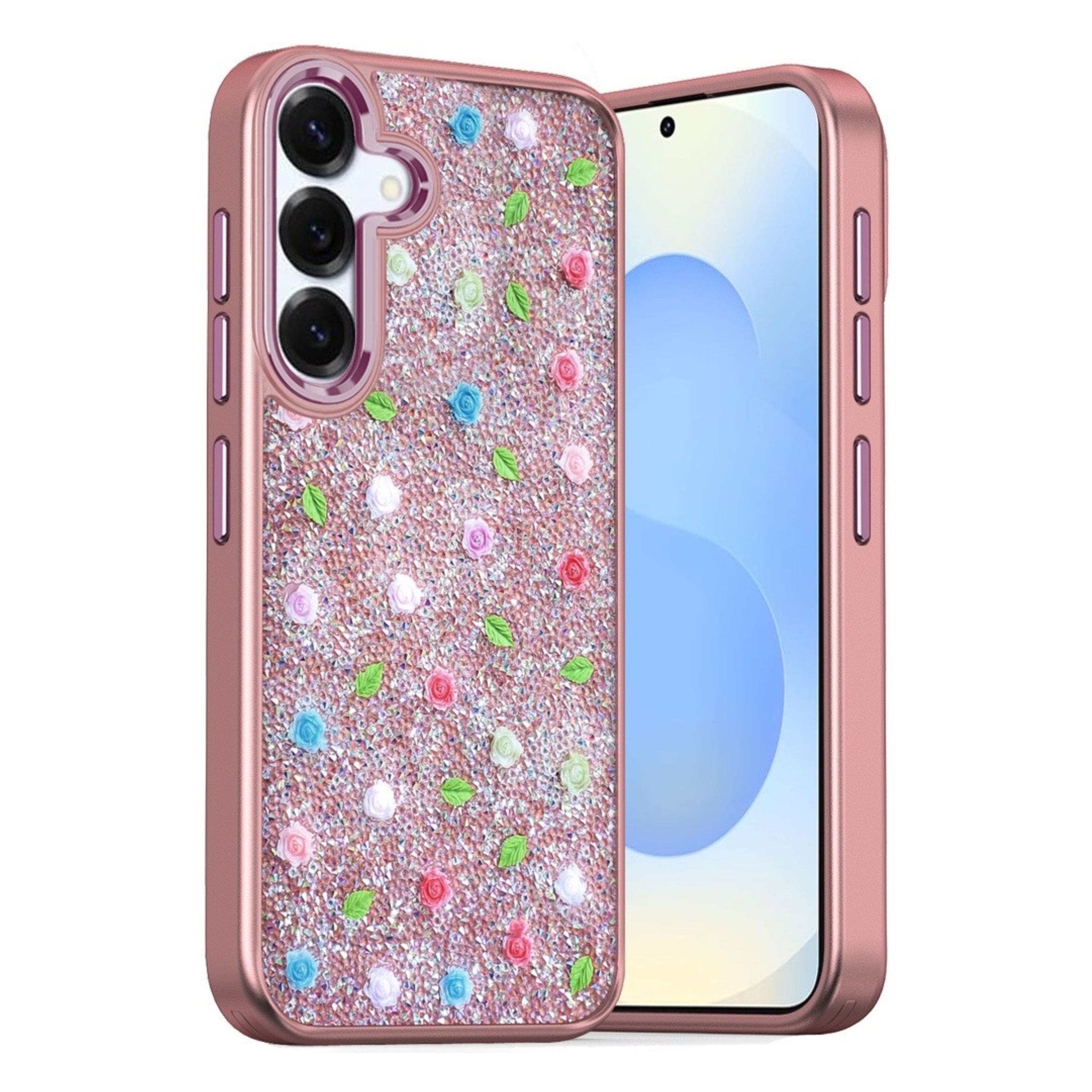 Kitcheniva - Tiny Rose Glitter Design Phone Case With Tempered Glass For Samsung Galaxy S25+/S24+ - Rose Gold price history on PriceWatchPro