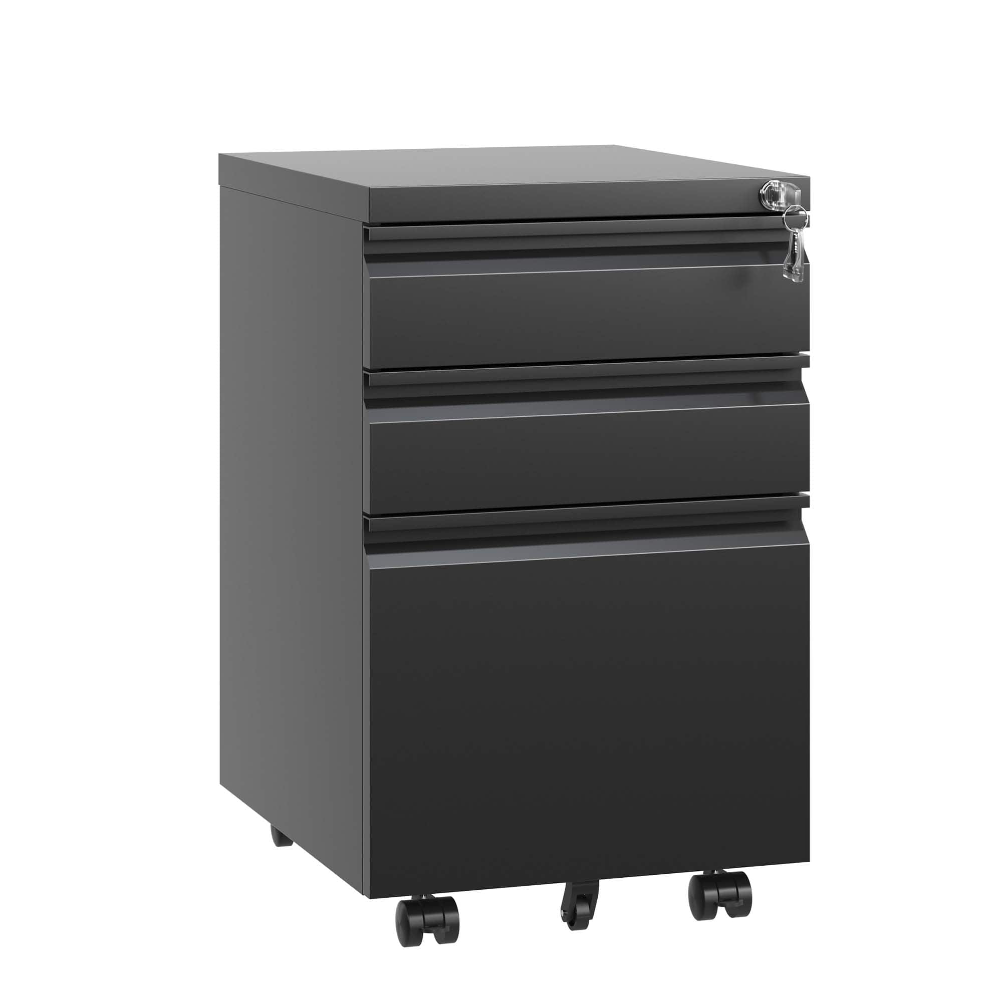 Dexmalle - Dexmalle-3 Drawer Mobile File Cabinet with Lock-Black