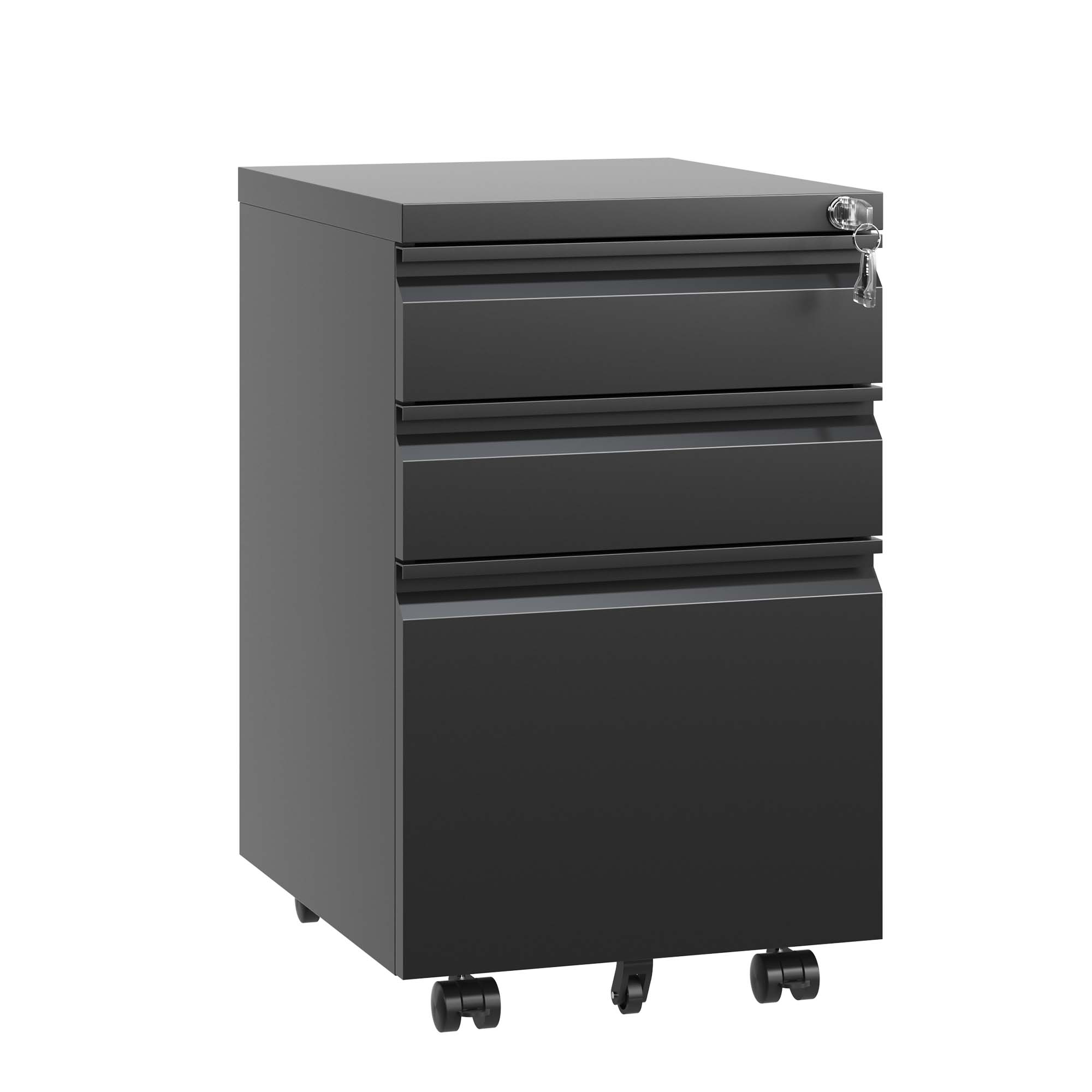 Front. Dexmalle - Dexmalle-3 Drawer Mobile File Cabinet with Lock-Black.