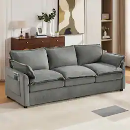 LUCKY ONE - 88.2" 3-Seater Plush Upholstered Sofa Couch w/ Double-Layer Cushion Side Pockets - Gray