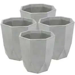 Sunnydaze - Modern Faceted Polyresin Outdoor Planter - Set of 4 - Light Gray