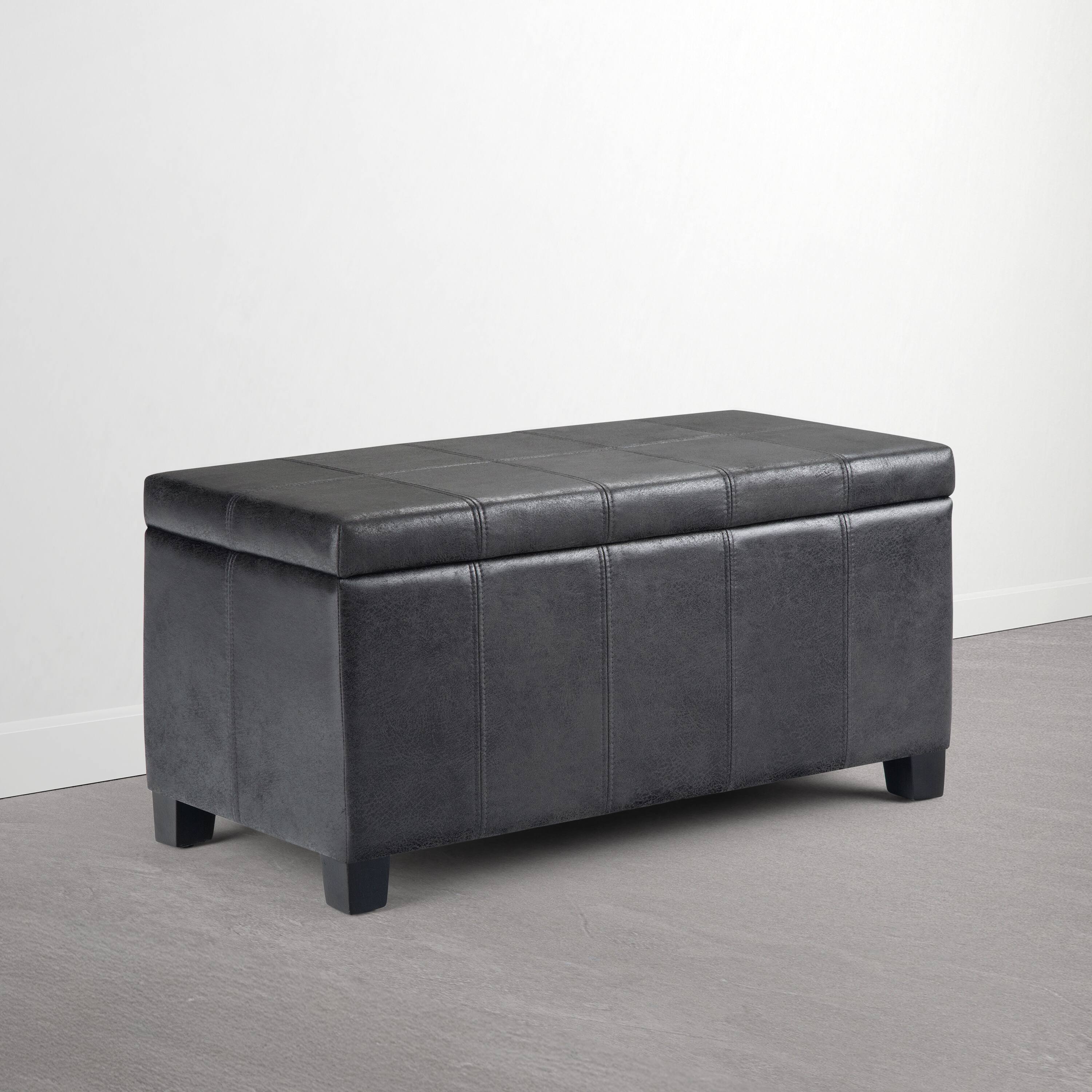 Angle. Simpli Home - Dover 36 inch Wide Solid Wood Storage Ottoman Bench, Distressed Graphite Black - Distressed Graphite Black.