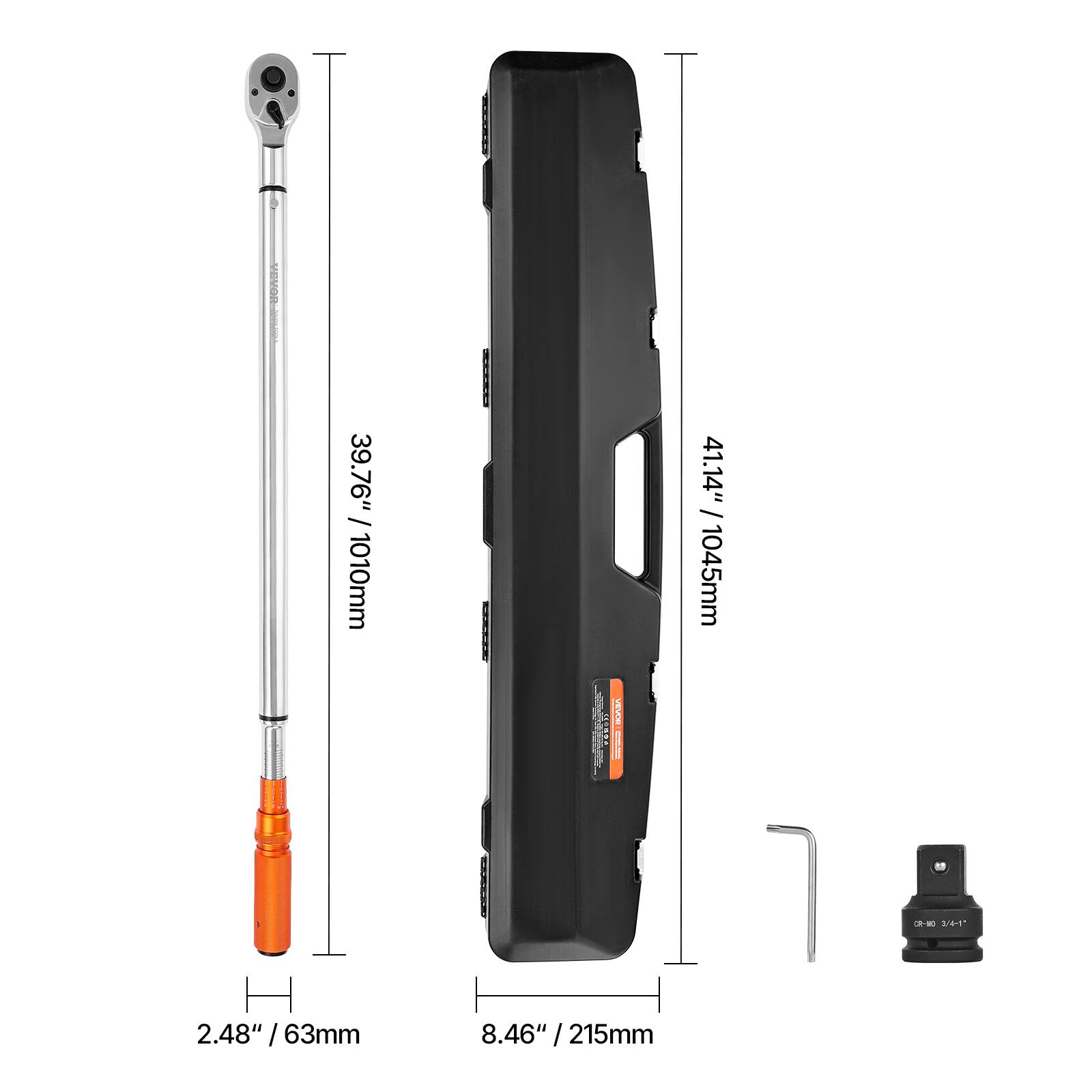 - VEVORL
- 39.76" / 1010mm
- 41.14" / 1045mm
- CB-80
- 2/4-1"
- 2.48" / 63mm
- 8.46" / 215mm