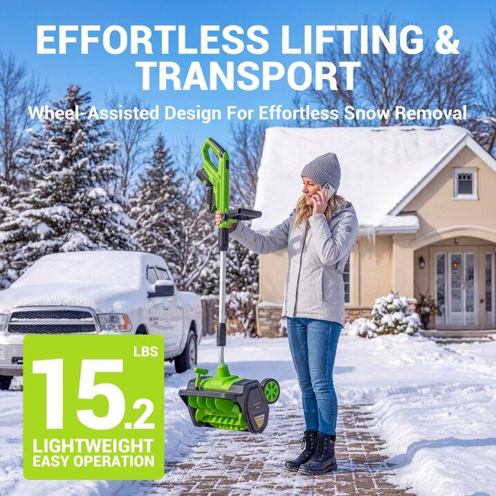 EFFORTLESS LIFTING & TRANSPORT  
Wheel-Assisted Design For Effortless Snow Removal  

15.2 LBS  
LIGHTWEIGHT EASY OPERATION