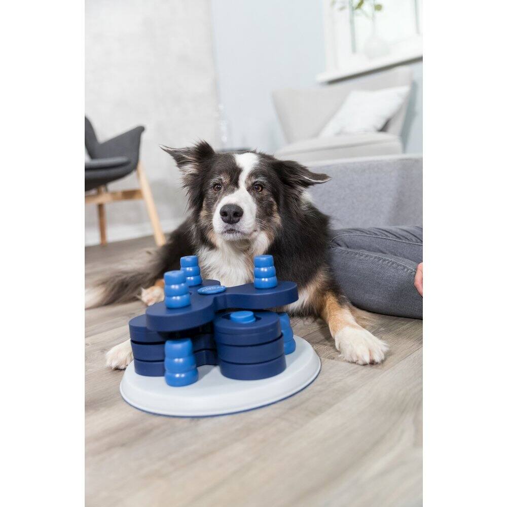 Angle. TRIXIE - Dog Activity Flower Strategy Game, Level 3, Advanced Dog Puzzle Toy - White/Blue.