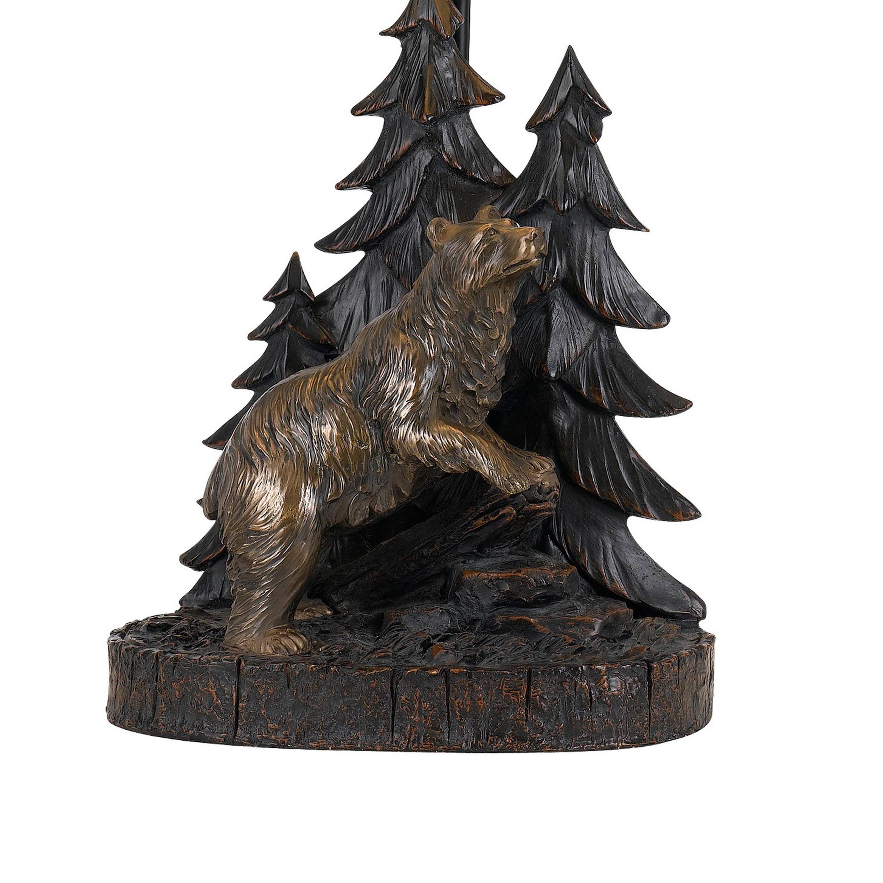 Left. Manhattan Lane - 3 Way Resin Body Table Lamp with Forest and Bear Design - Brown and Black.